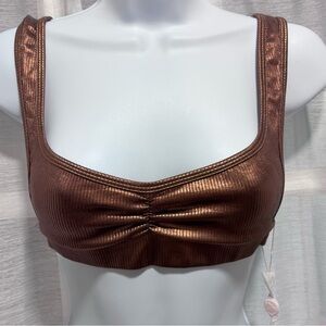 NWT Oh Polly Bronze Metallic Bikini Top Ribbed Shimmer Glam Swim Festival Medium